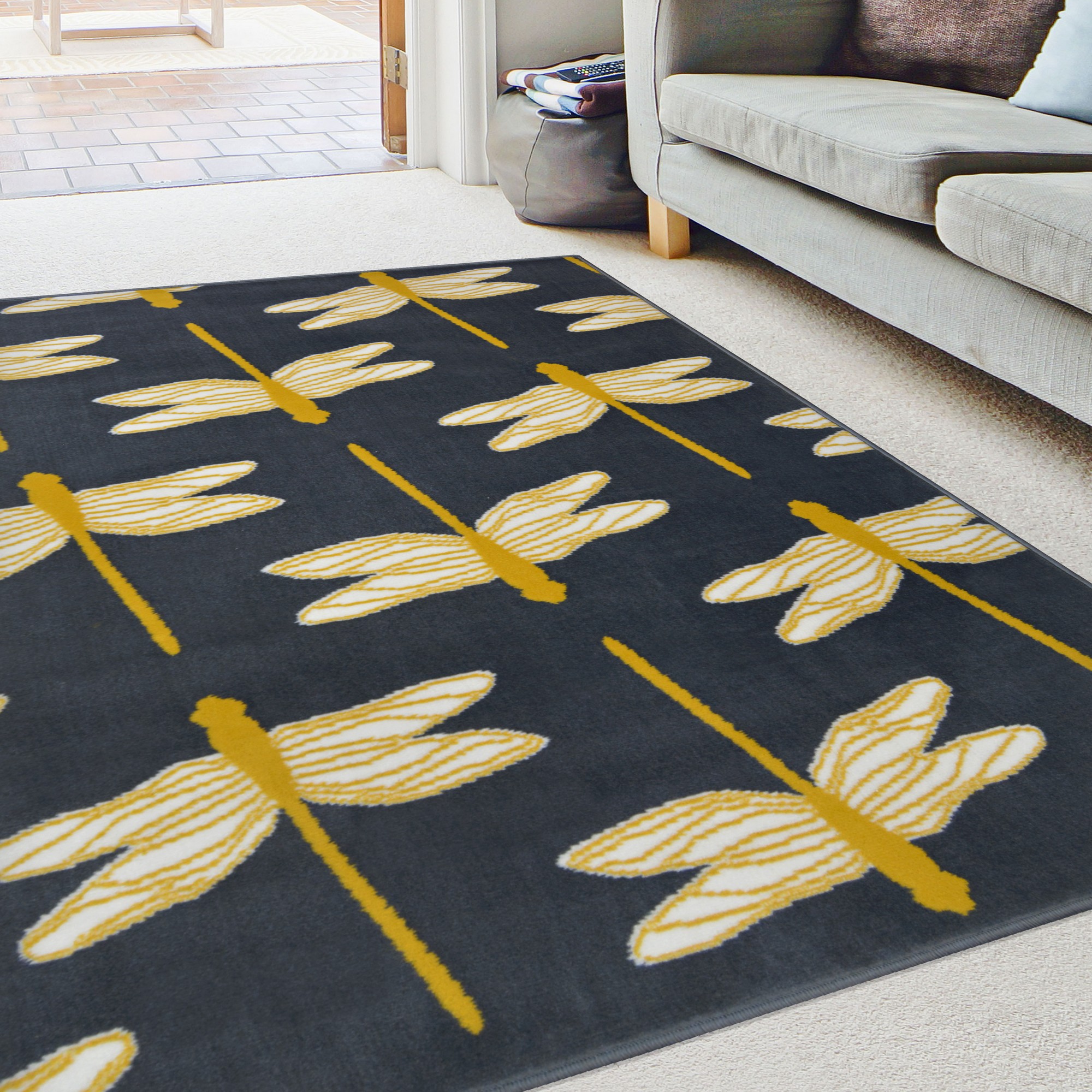 Maestro Dragonfly Modern Rugs In Charcoal Grey